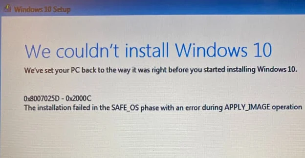 Popravite Windows 10: namestitev ni uspela v fazi Safe_OS