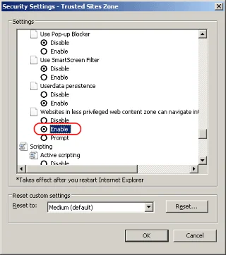 IE: Çaktivizo Uebfaqja aktuale po përpiqet të hapë një sajt në listën e sajteve të besuara. A doni ta lejoni këtë? Mesazh