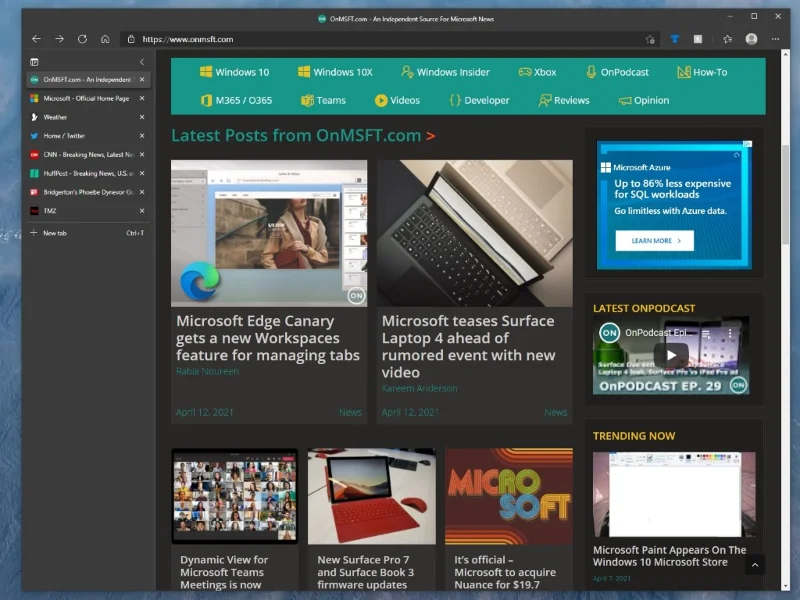 Kako vklopiti navpične zavihke v programu Microsoft Edge za hitrejše brskanje