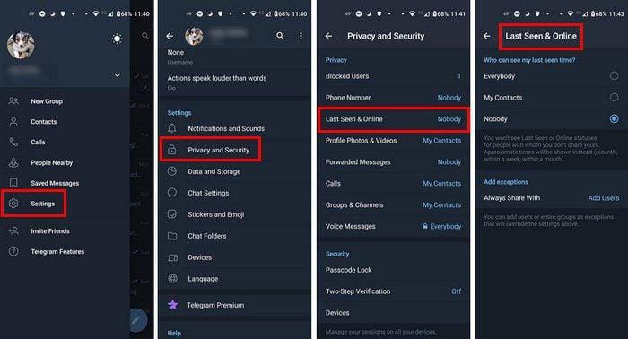 Telegram: com amagar el vostre estat de darrera visita i en línia