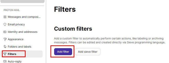 Ako vytvoriť filter ProtonMail