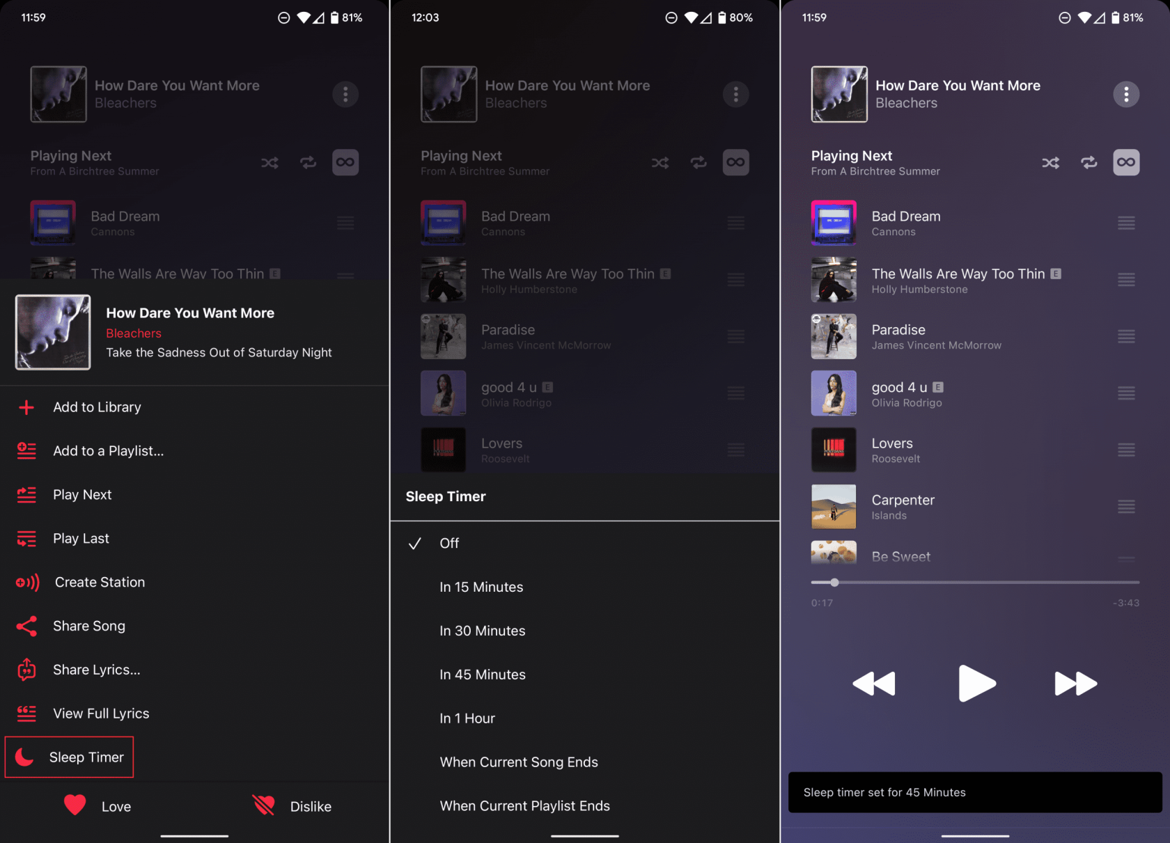 Sådan indstilles en sleep-timer i Apple Music på Android
