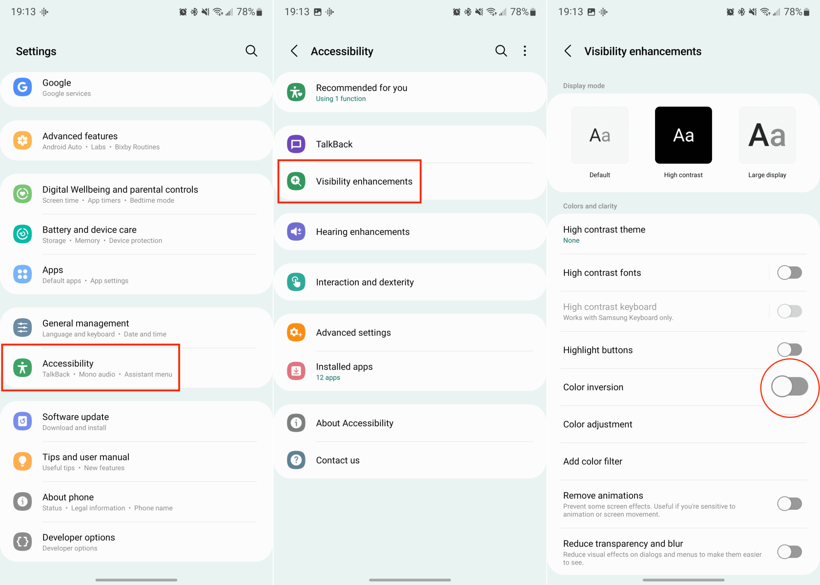 Hvordan invertere farger på Android