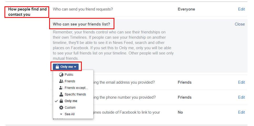 Com amagar la llista d'amics de Facebook dels altres