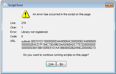 Outlook: error "Biblioteca no registrada".