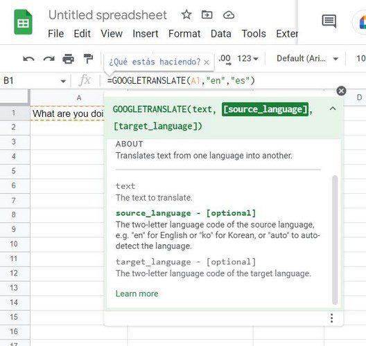 Fulls de càlcul de Google: com utilitzar la fórmula de Google Translate