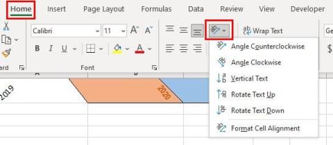Excel: Как да наклоните текст в клетки