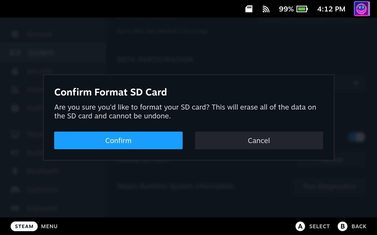 Стеам Децк: Како форматирати СД картицу