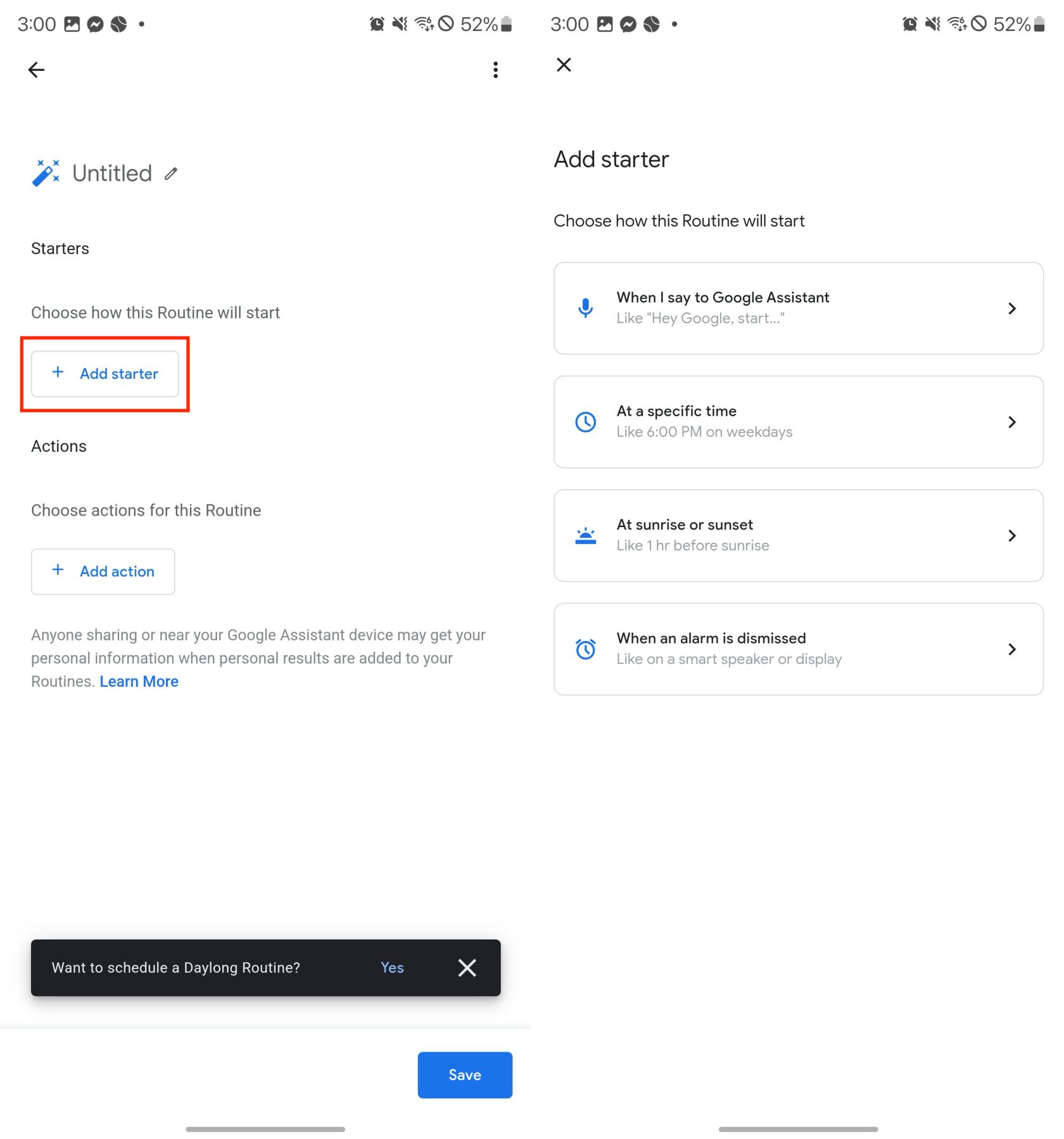 Como usar as rutinas do Asistente de Google en Android