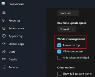 Como manter o xestor de tarefas sempre en alto en Windows 11