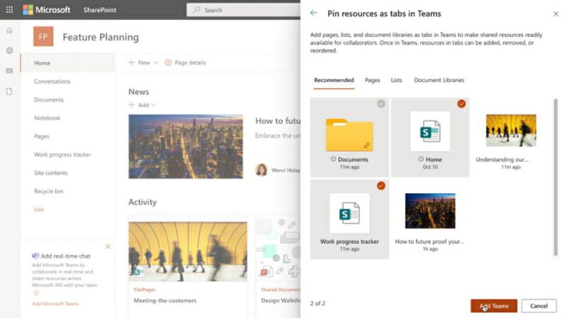 Les noves funcions faciliten afegir contingut de SharePoint a Teams