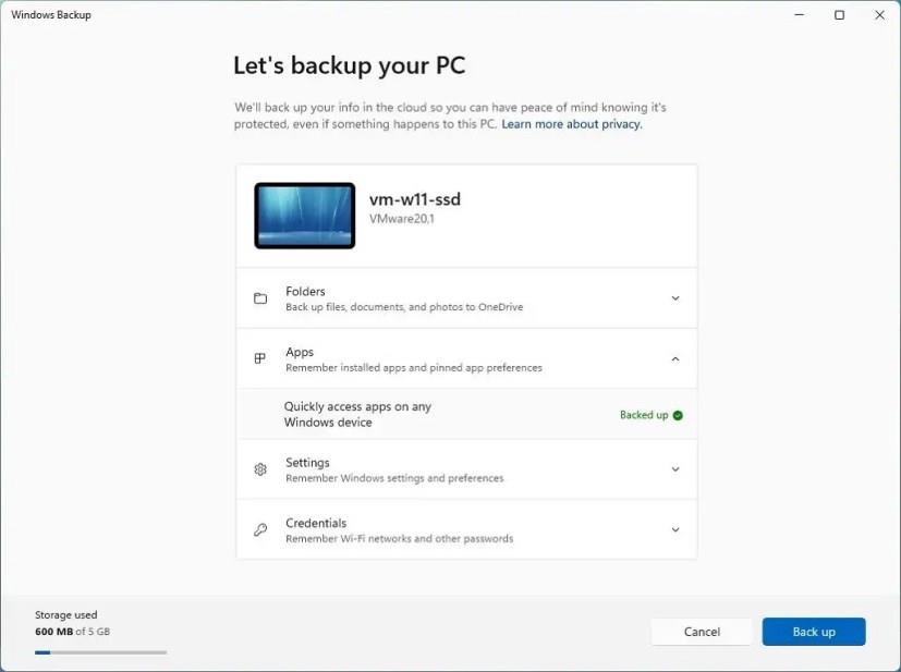 Sådan sky backup apps, indstillinger, filer på Windows 11