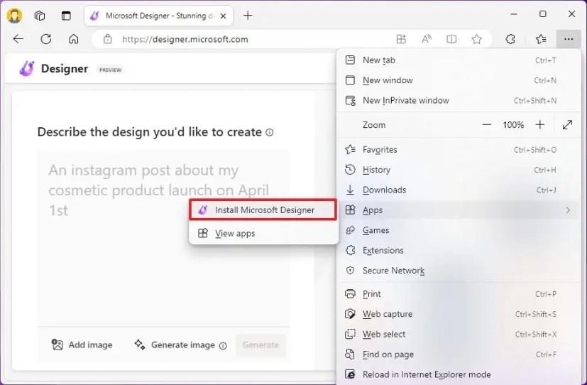 Jak nainstalovat Microsoft Designer jako aplikaci na Windows 11