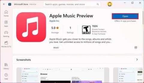 Az Apple Music (hivatalos) alkalmazás telepítése Windows 11 rendszeren