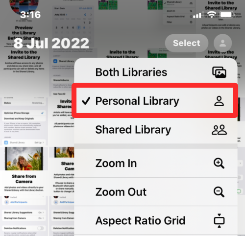 A megosztott könyvtár kikapcsolása az iPhone kamera beállításai alatt az iOS 16 rendszeren