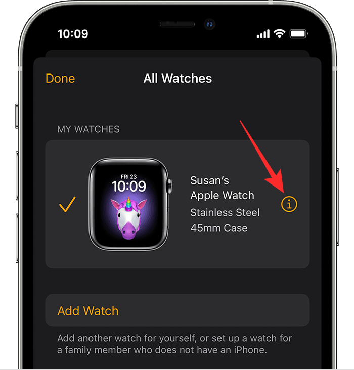 Hvor er "i"-ikonet på Apple Watch?