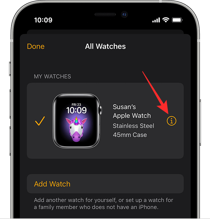 Var är "i"-ikonen på Apple Watch?