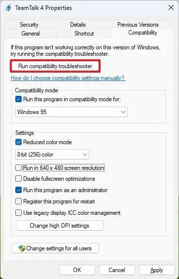 Régi alkalmazás futtatása kompatibilitási módban Windows 11 rendszeren