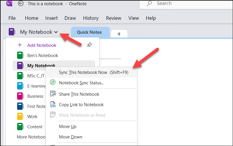 Hur man synkroniserar en anteckningsbok i OneNote för Windows