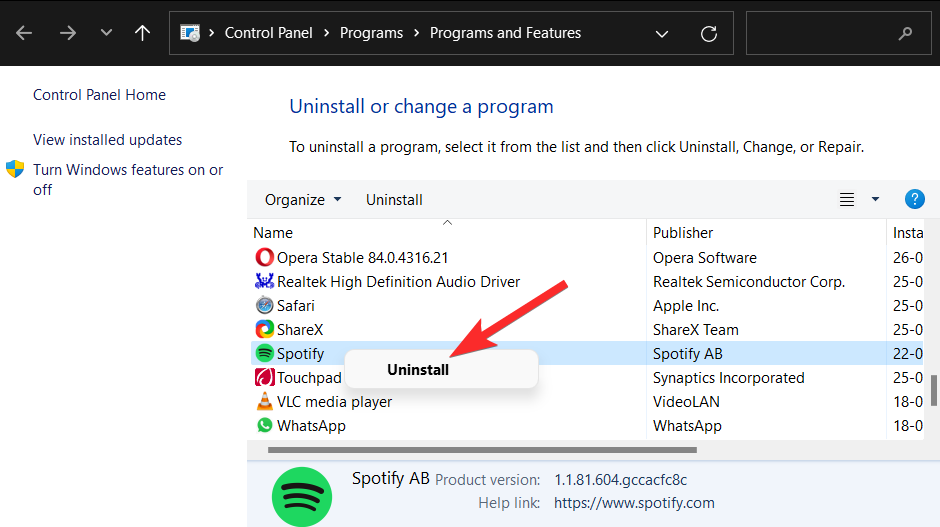 Sådan afinstalleres Spotify på Windows 11