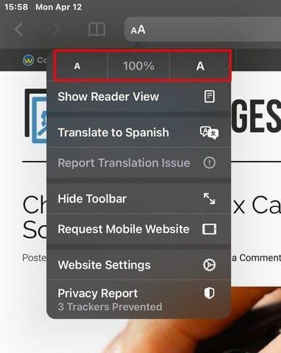 Hur man ökar storleken på text på valfri webbplats på iPad