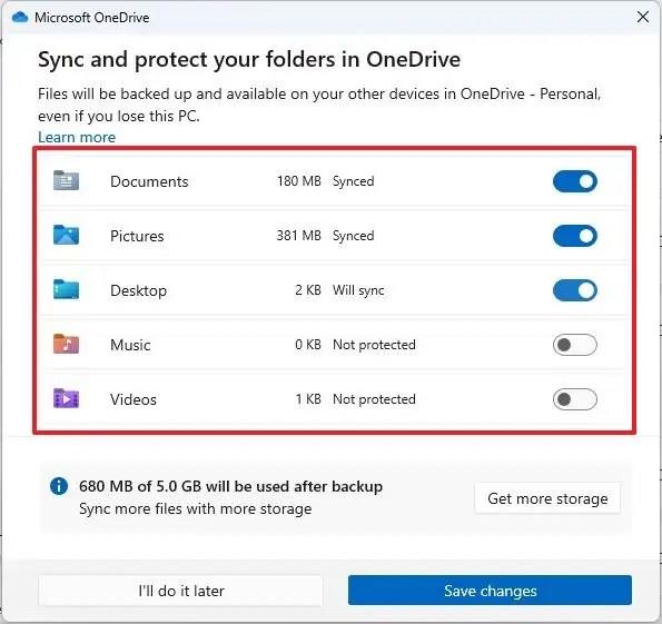 Fájlok biztonsági mentése a OneDrive-ra Windows 11, 10 rendszeren