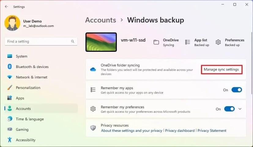 Sådan sky backup apps, indstillinger, filer på Windows 11