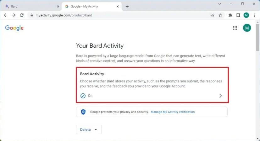 Hur man rensar aktivitetshistoriken för Google Bard AI
