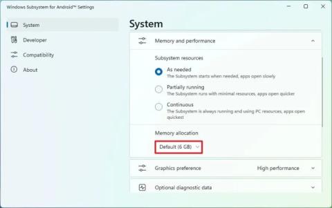 Jak změnit přidělení paměti pro WSA v systému Windows 11