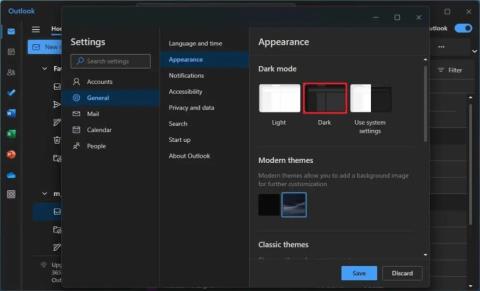 Az új Outlook alkalmazás sötét módjának engedélyezése a Windows 11 rendszeren