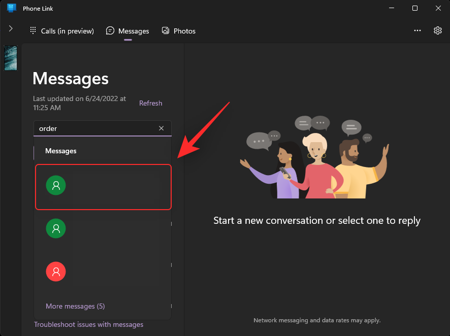 Як шукати повідомлення в додатку Phone Link у Windows 11
