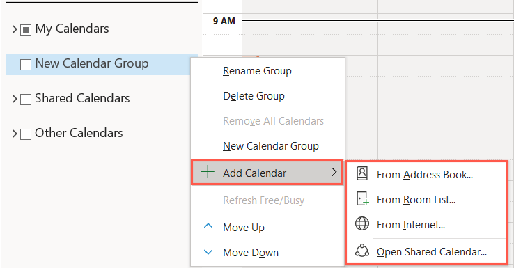 Kalenteriryhmän luominen Microsoft Outlookissa