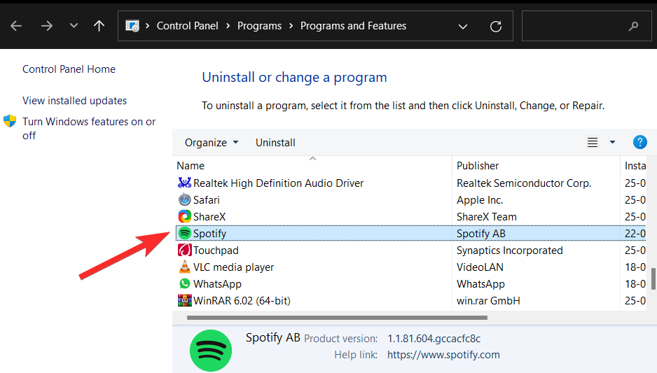 A Spotify eltávolítása Windows 11 rendszeren