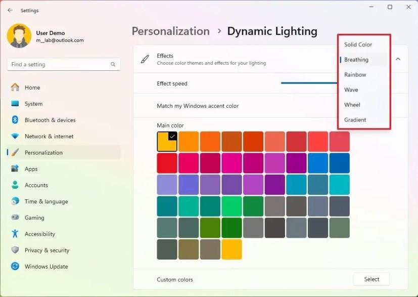 A Dynamic Lighting használata RGB-eszközökhöz Windows 11 23H2 rendszeren