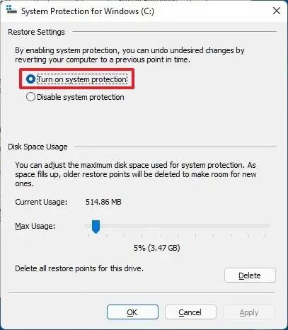 A rendszervédelem engedélyezése a Windows 11 rendszeren