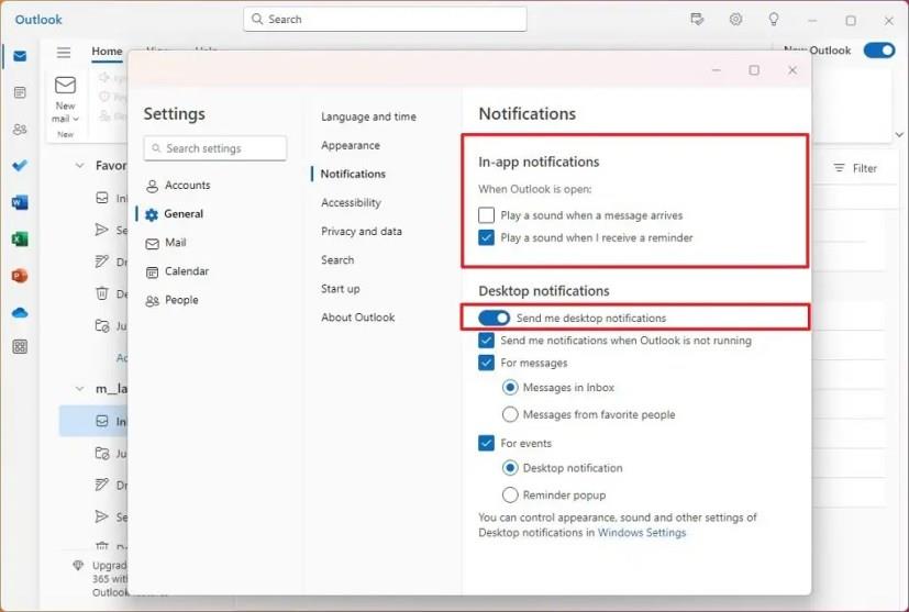 Az értesítési beállítások módosítása az Outlook for Windows 11 rendszerben