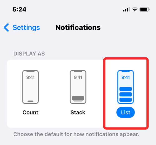 Ako získať staré zobrazenie upozornení späť na iPhone na iOS 16 pomocou „Zobrazenia zoznamu“