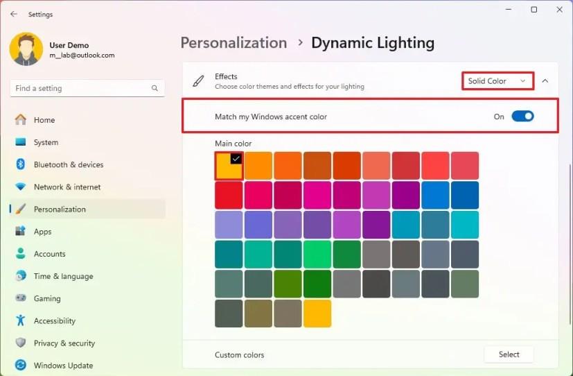 Ako používať dynamické osvetlenie pre zariadenia RGB v systéme Windows 11 23H2
