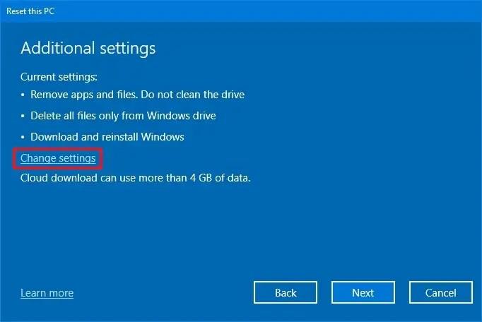 Kuinka nollata Windows 10 poistamalla kaikki