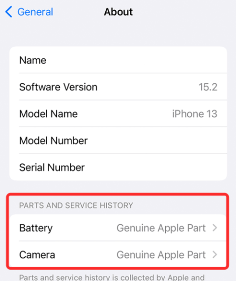 Az iPhone javítási előzményeinek ellenőrzése a Beállítások alkalmazásban