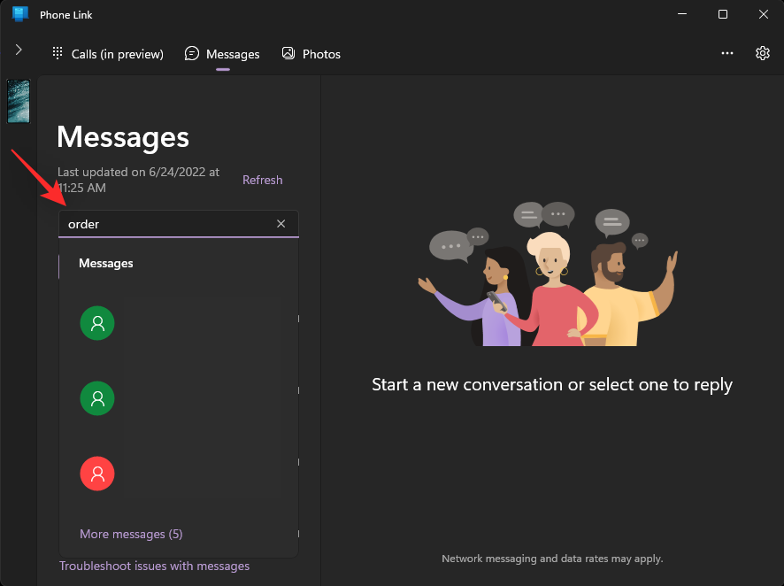 Як шукати повідомлення в додатку Phone Link у Windows 11
