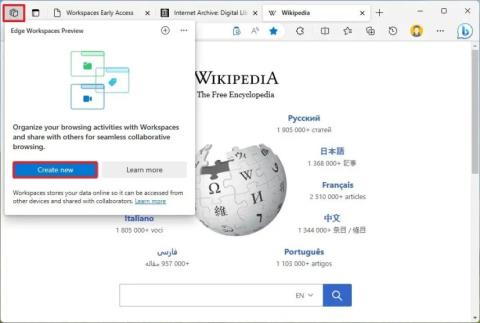 A munkaterületek használata lapok megosztására a Microsoft Edge rendszerben