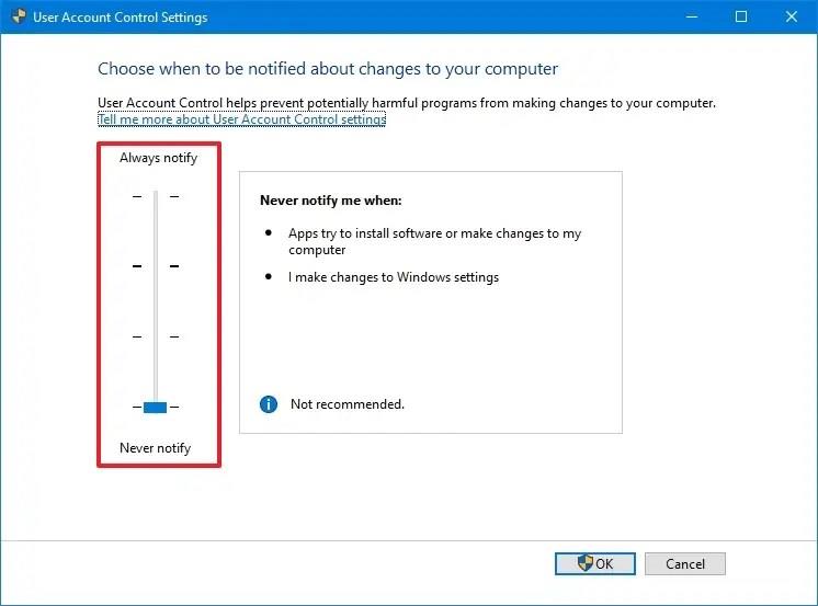 A felhasználói fiókok felügyelete (UAC) beállításainak módosítása Windows 10 rendszeren