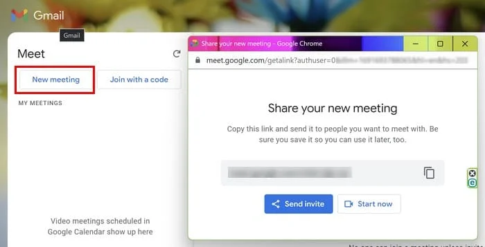 Початок сеансу Google Meet з Gmail