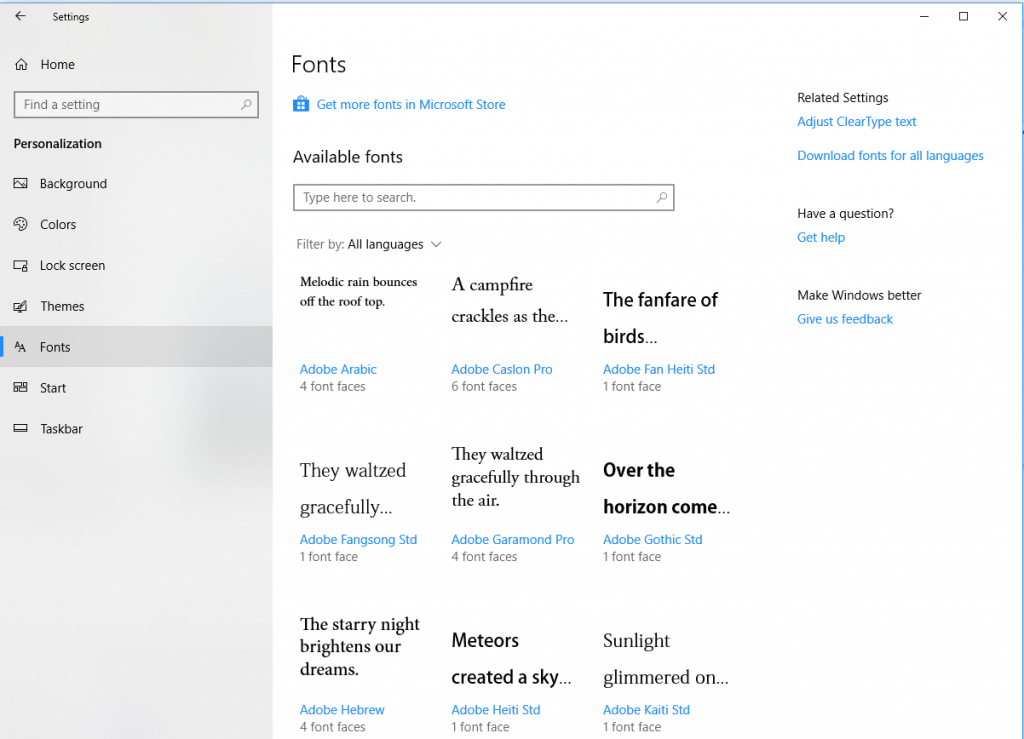 Uusien Windows 10 -fonttiasetusten käyttäminen