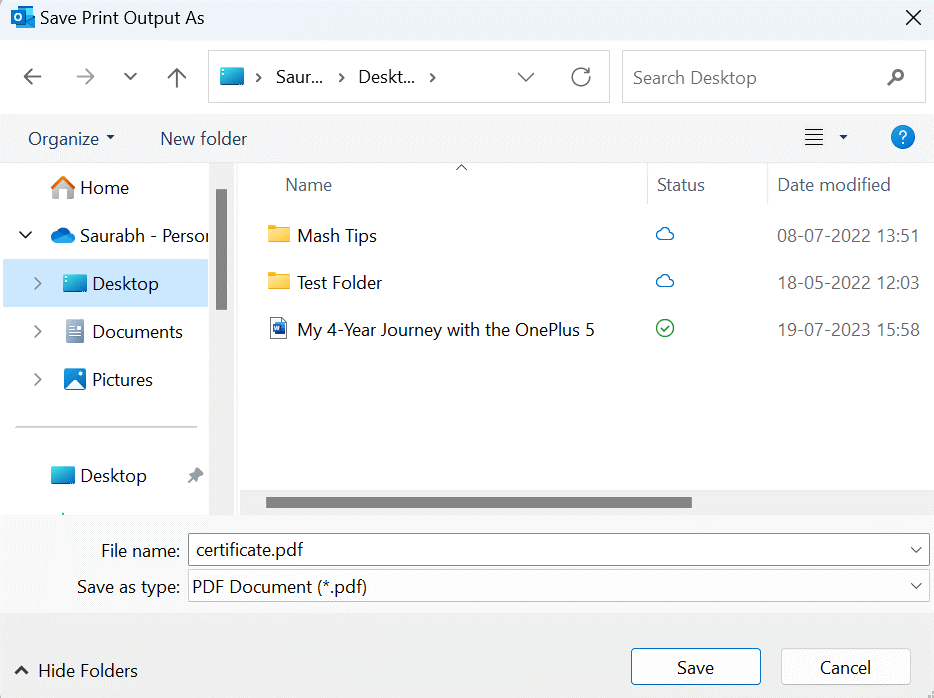 Как да запишете имейл на Outlook като PDF документ?