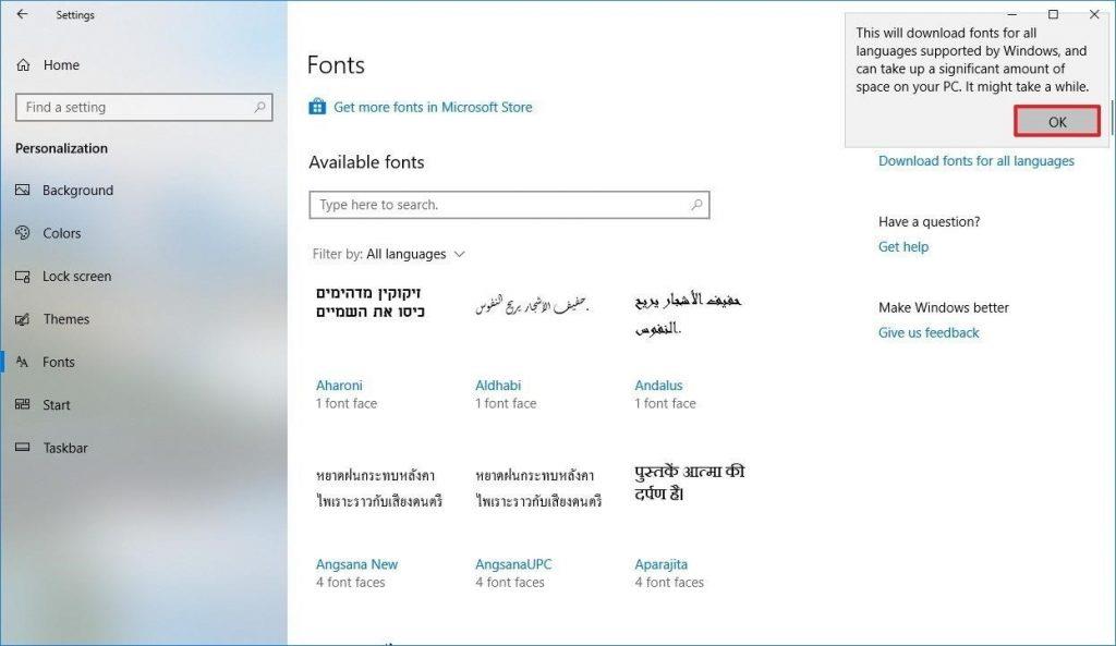 Uusien Windows 10 -fonttiasetusten käyttäminen