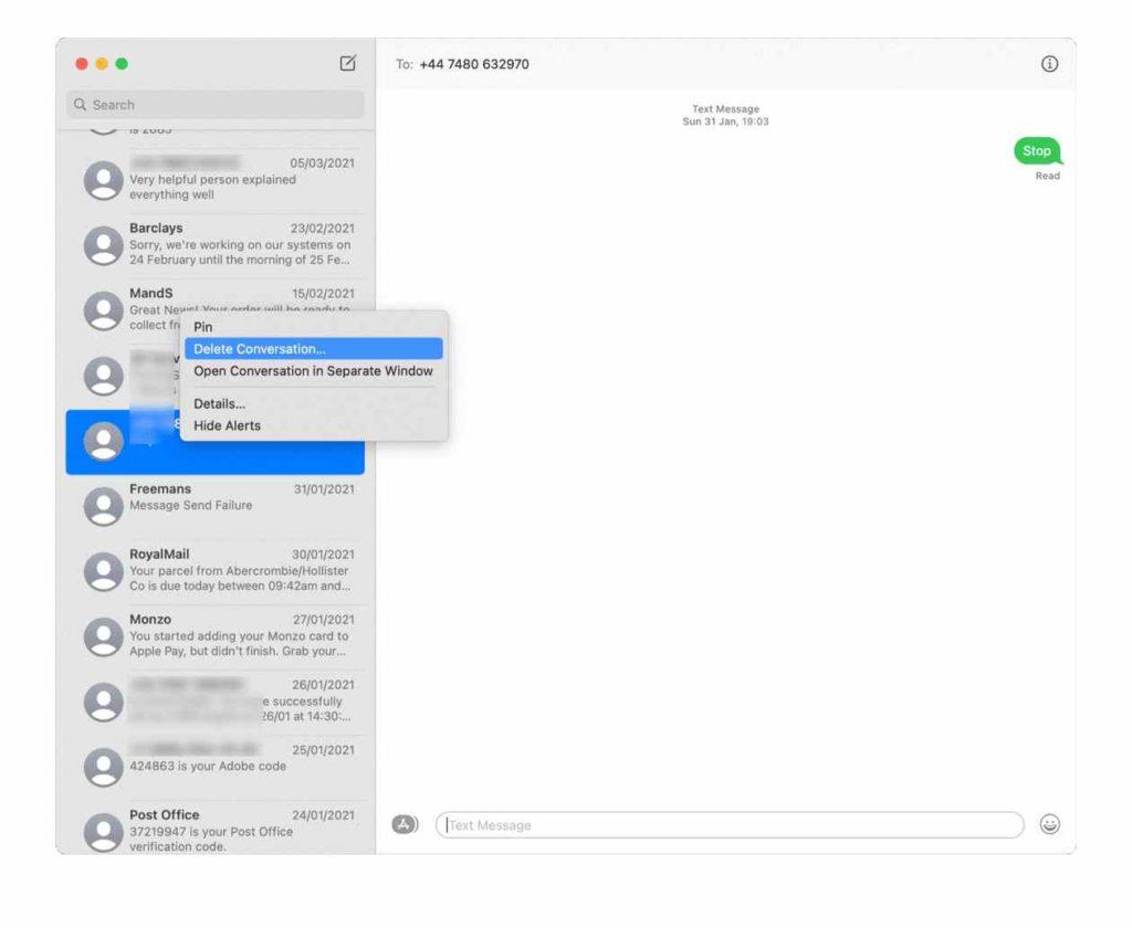 Com esborrar missatges de text al Mac