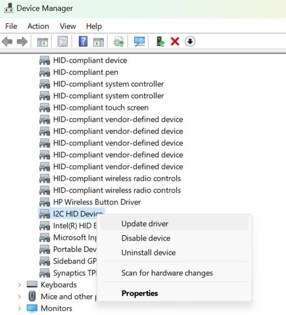 Kako začeti prenos in namestitev gonilnika naprave I2C HID v sistemu Windows 11