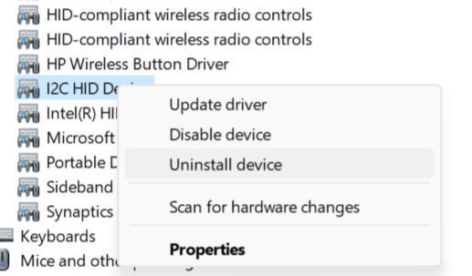 Jak opravit, že ovladač zařízení I2C HID nefunguje v systému Windows 11